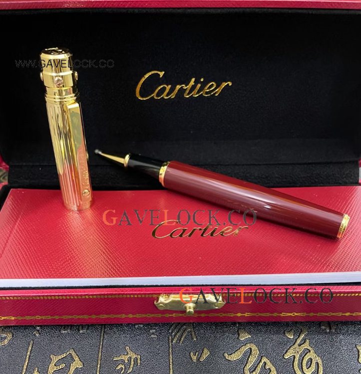 AAA+ Copy Cartier Santos Rollerball Pen Red and Gold Cap